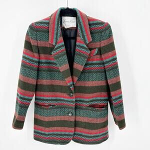 Vintage Lawrence Bruce Blazer western Striped Wool Blend Blanket Jacket size 2P